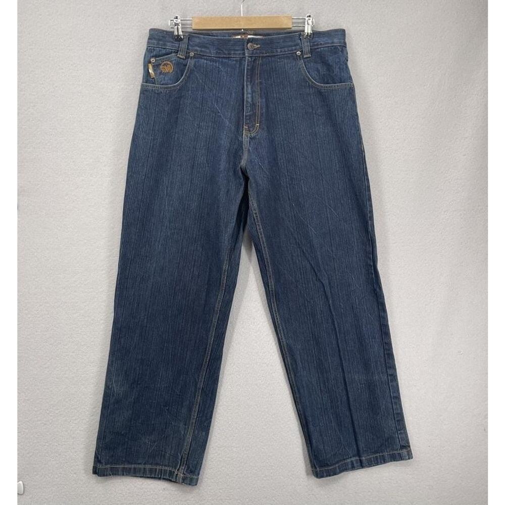 Mecca USA Jeans Mens 38x30 Blue Denim Relaxed Fit Hip Hop Streetwear Embroidered